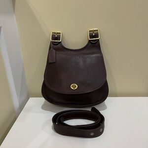 Vintage Coach Crescent Dark Brown Leather Shoulder Bag